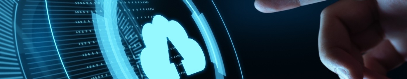 A digital 3D image of a cloud with a finger pointing to it.