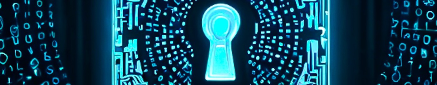 An abstract, glowing padlock.