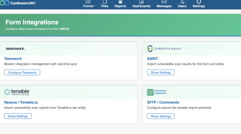Continuum GRC ITAM Form Integration Screen