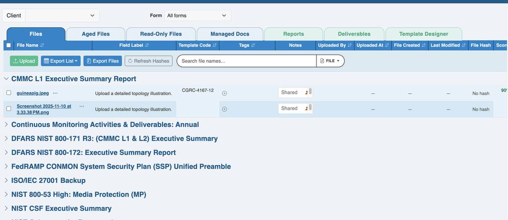 Continuum GRC ITAM File Manager Dashboard