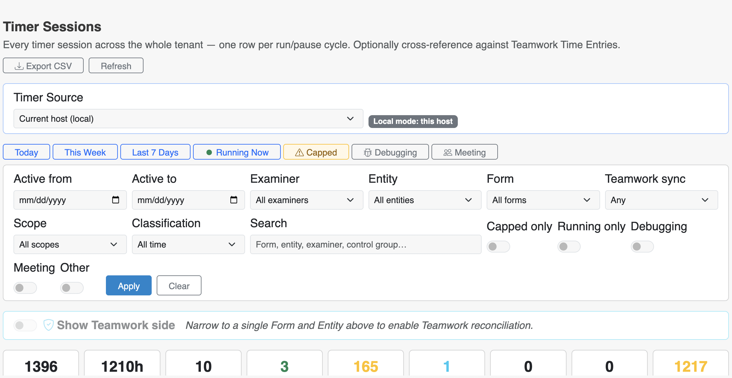 Continuum GRC Time Session dashboard